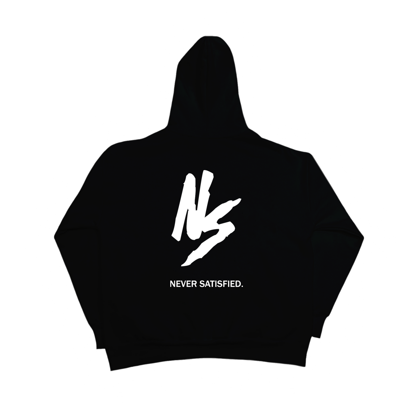 NEVER SATISFIED BLACK HOODIE