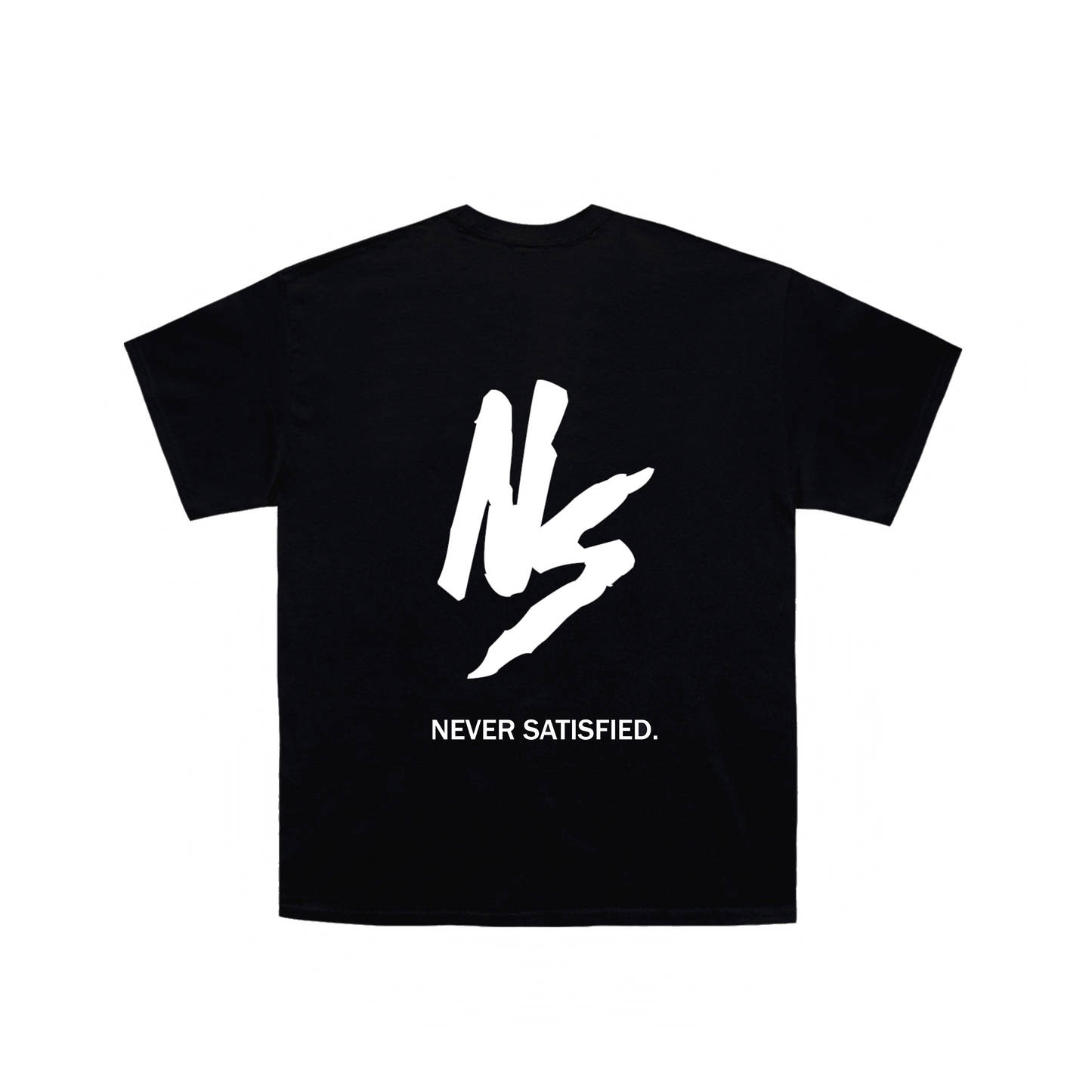 NEVER SATISFIED BLACK TEE